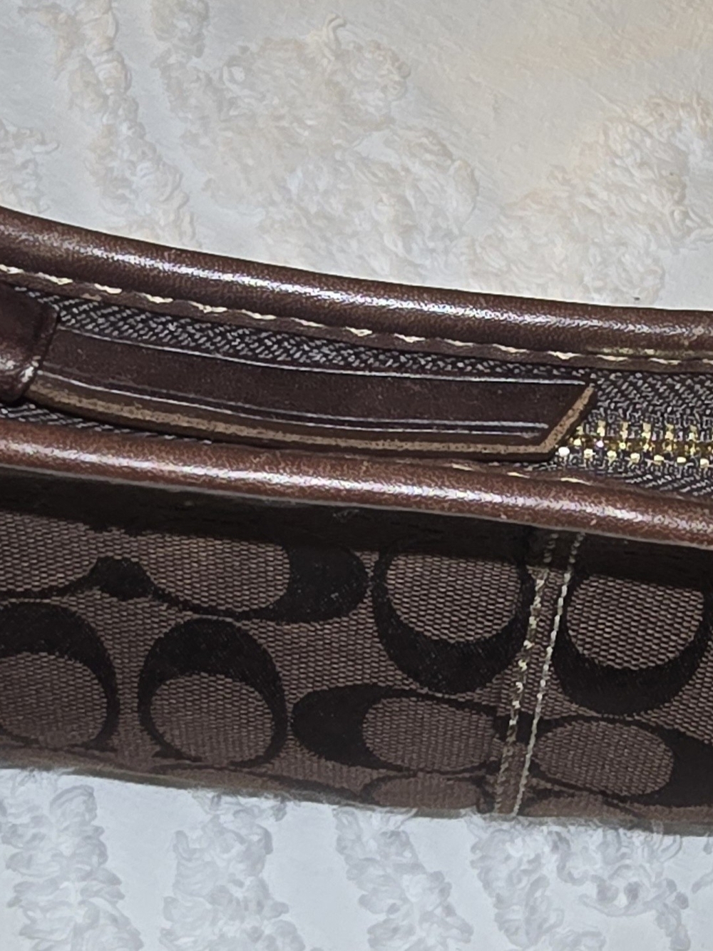 Coach Dark Brown Signature Canvas Shoulder Bag with Leather Trim - Picture 3 of 6